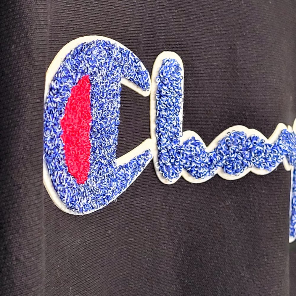 Champion Life Reverse Weave Mockneck Crew, Chenille Vintage Logo Black Applique - Picture 6 of 12